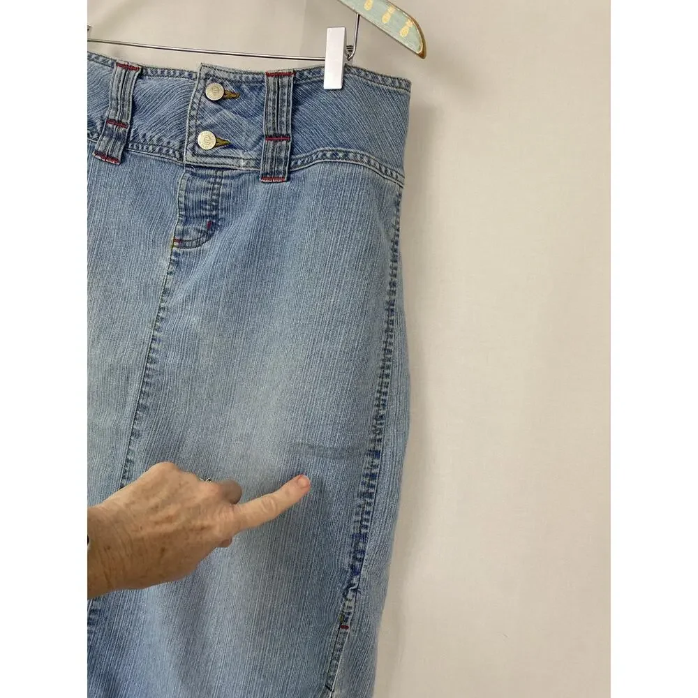 Vintage Edge Denim Skirt Juniors 7 Medium Button Fly Long Side Slit Y2K 31x33‎